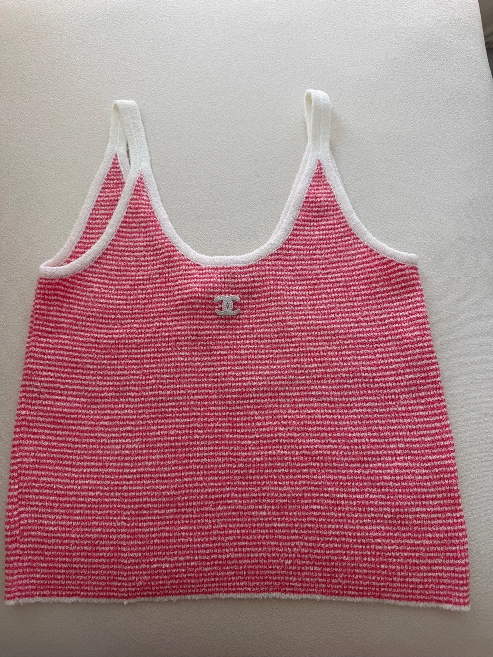 CHANEL Pink & White Striped Knit Camisole